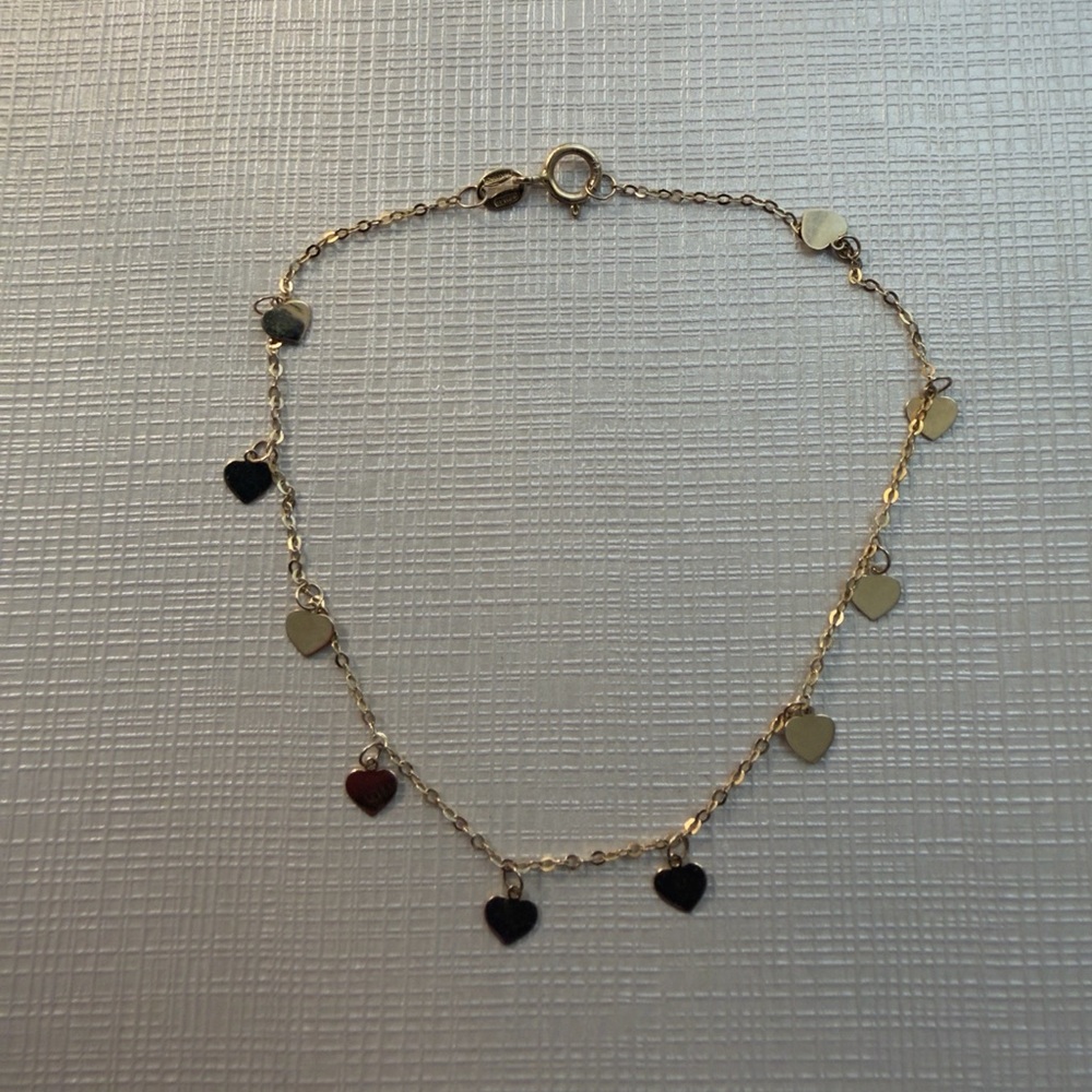 14K Yellow Gold Dainty Heart Charm Bracelet